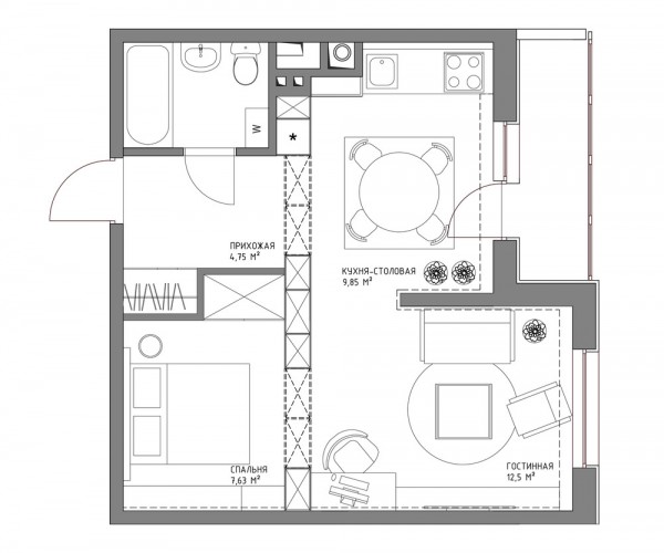 apartment design layout ideas 600x500 2 căn hộ dưới 45 m2 đẹp như mơ bạn không thể không xem qua