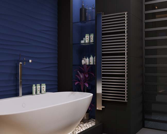 phong tam dep voi mau den va xanh duong 03 Ngỡ ngàng với phòng tắm đẹp hiện đại với tông màu đen và xanh dương