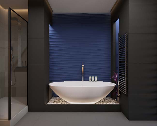 phong tam dep voi mau den va xanh duong 04 Ngỡ ngàng với phòng tắm đẹp hiện đại với tông màu đen và xanh dương