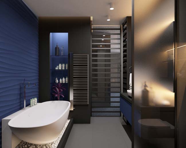 phong tam dep voi mau den va xanh duong 05 Ngỡ ngàng với phòng tắm đẹp hiện đại với tông màu đen và xanh dương