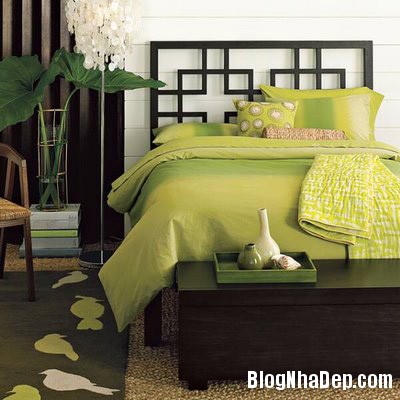 1green bedroom Phòng ngủ dễ chịu hơn với gam màu xanh lá