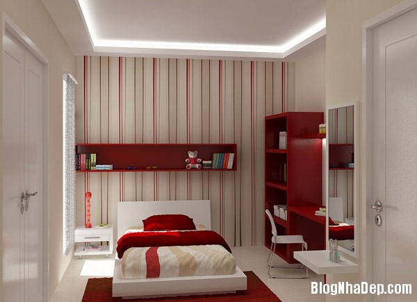 Red white teenager bedroom  Trang trí nội thất nhà bằng họa tiết kẻ sọc