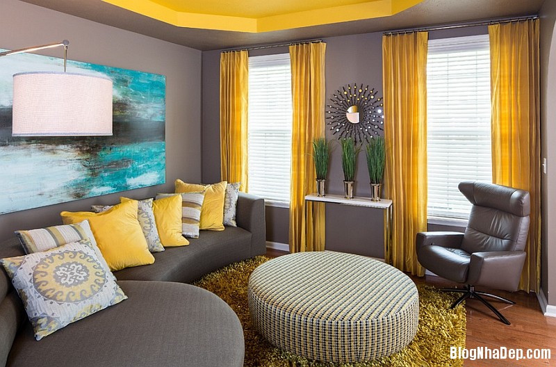 file18 Kết hợp màu xám và vàng trong trang trí nội thất phòng khách