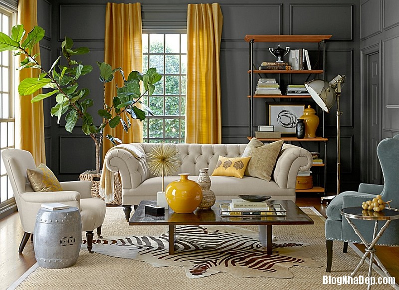 file 0211 Kết hợp màu xám và vàng trong trang trí nội thất phòng khách