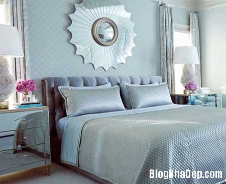 phong ngu nen na sac xanh 1 Nội thất phòng ngủ nền nã với sắc xanh