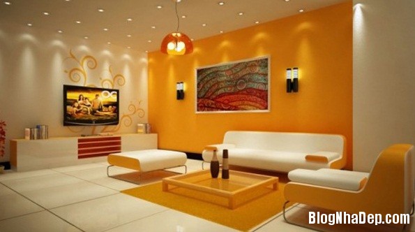 41fa35ea6d0579fbb0ece126ce8702f7 Phòng khách ấn tượng với gam màu cam rực rỡ