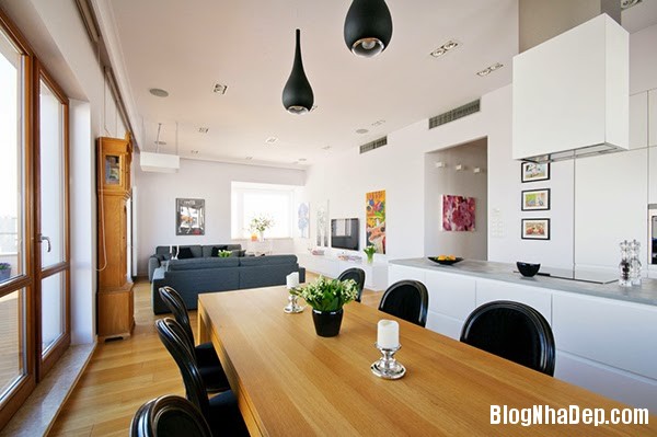 Living Room and Dining5 Căn hộ penthuose sang trọng với gam màu trắng