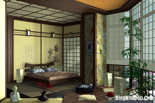 phong ngu4 Thiết kế phòng ngủ yên bình theo phong cách Nhật Bản