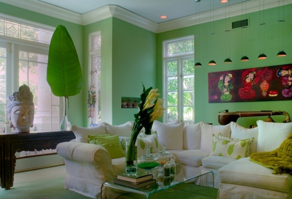 143224baoxaydung image006 Chiêm ngưỡng sự kết hợp hài hòa giữa xanh lá và trắng trong nội thất phòng khách