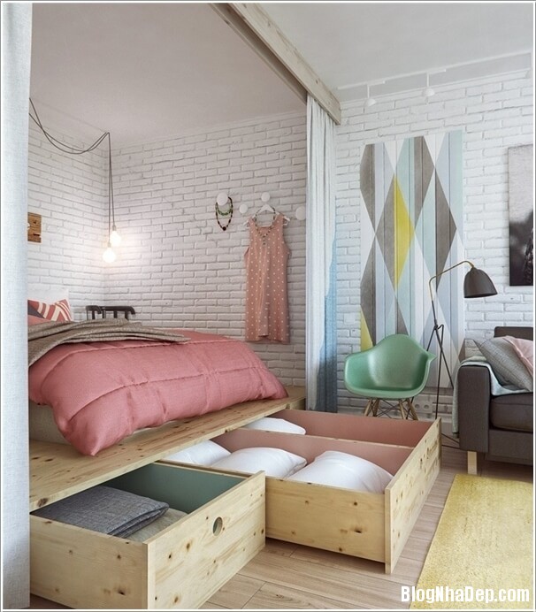 thiet ke 8 1491215782 Thiết kế phòng khách kết hợp phòng ngủ dành cho không gian nhỏ