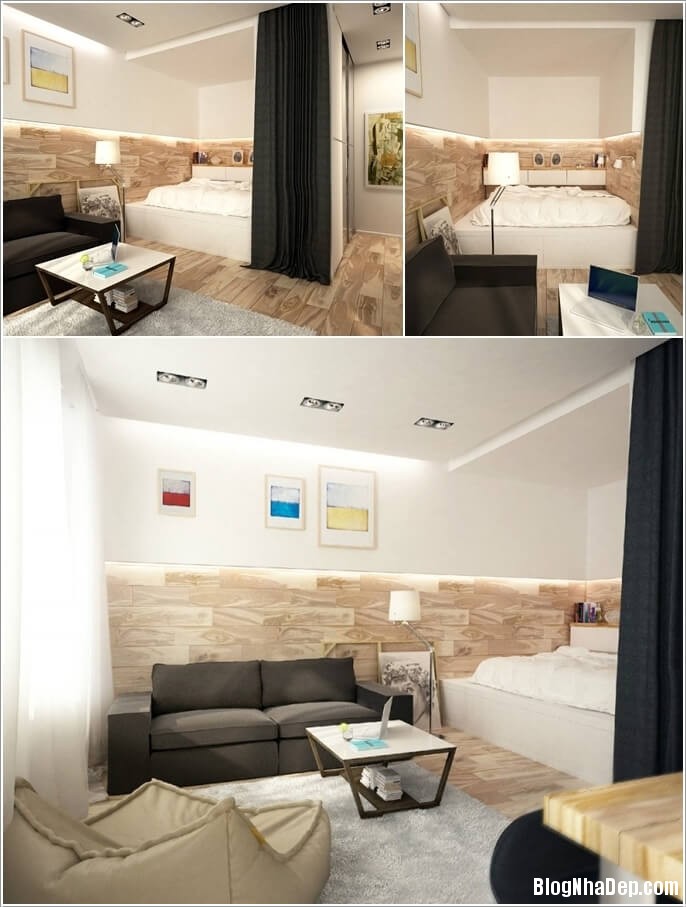 thiet ke nha 5 1491215357 Thiết kế phòng khách kết hợp phòng ngủ dành cho không gian nhỏ